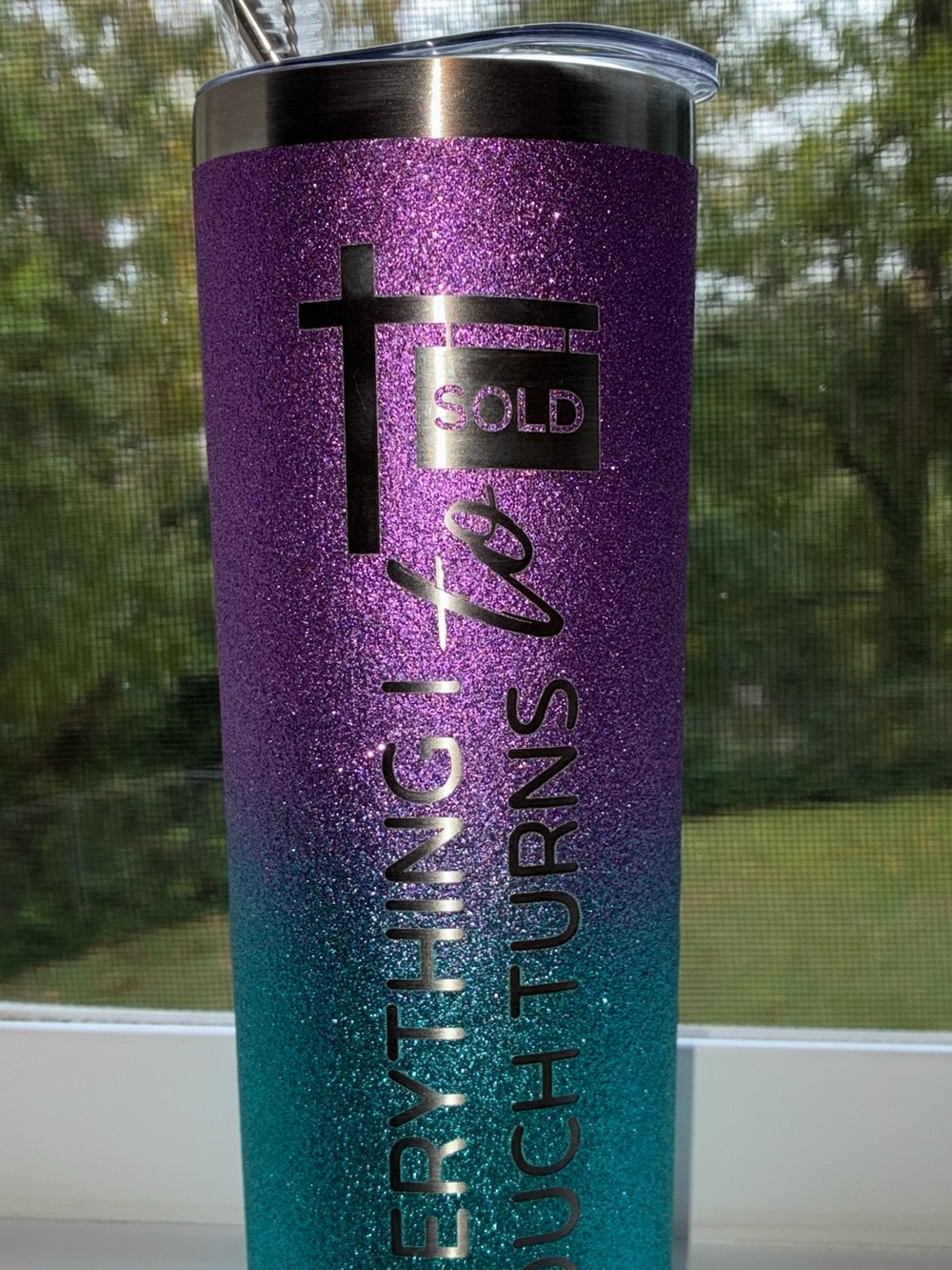 Glitter Ombre Tumbler in Purple and Teal with Inspirational Text